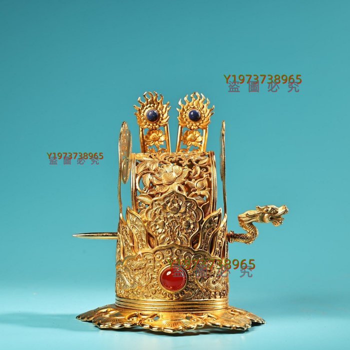 珍品純銅高浮雕鏤空鏨花工藝龍官帽發簪帽發冠工藝精湛器型款式X03C0735