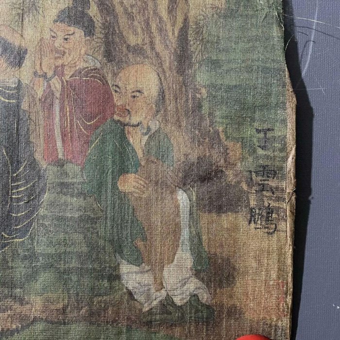 丁雲鵬羅漢畫佛像畫橫幅絹布畫片純手繪畫片畫工細膩材質絹布尺寸300x32