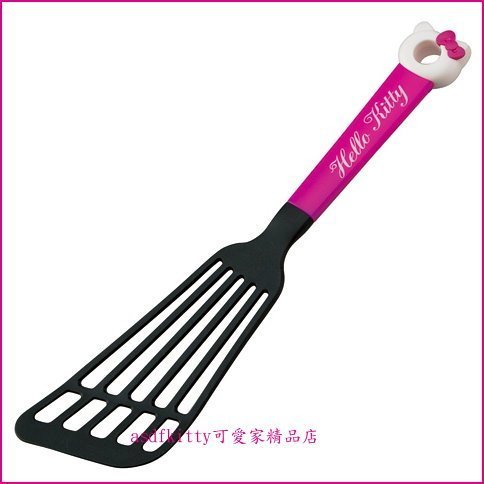 asdfkitty可愛家☆KITTY桃柄有洞長鍋鏟-可當不沾鍋煎匙-不傷鍋身-日本正版商品