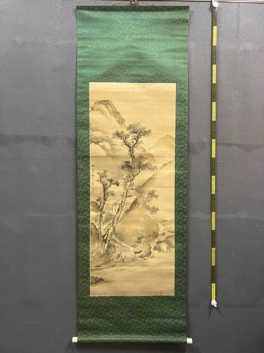 村上松堂清代中期絹本綾裱山水中堂《洗馬圖》國畫書法古玩,尺寸