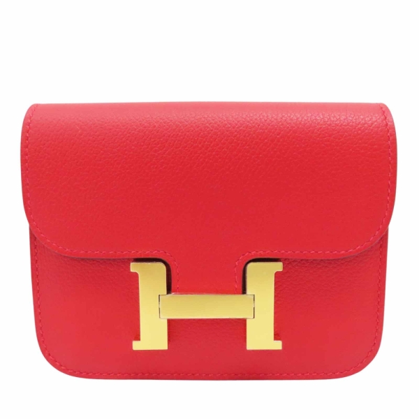 紅色 Evercolor 牛皮 Constance Slim Wallet 錢包 K刻 金釦【HERMES 愛馬仕】 【二手名牌BRAND OFF】