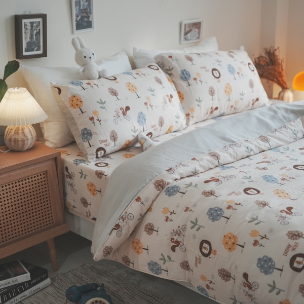 二層紗 松之森林 加大床包三件組 觸感親膚柔軟 臺灣製 棉床本舖