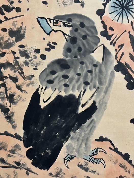代號TB22《李苦禪鷹》帶雜誌四尺手繪22畫心材質宣紙裱好尺寸205cm*80cm