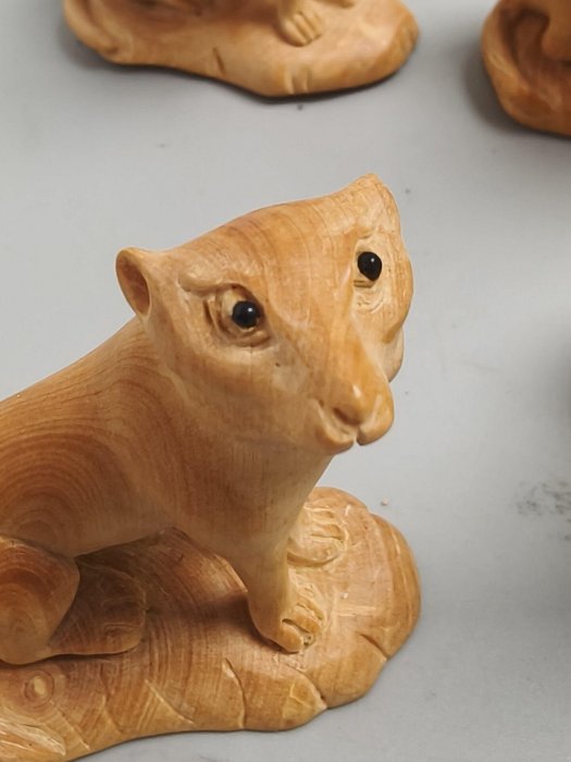 古董品 黄楊木 手工彫刻 代代數錢 置物 擺件 木工、竹工芸 工芸品