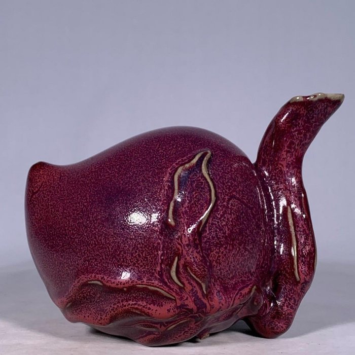 宋鈞窯玫瑰紫釉壽桃形水滴，高13直徑17cm，200614 官窯汝瓷鈞窯【古谷