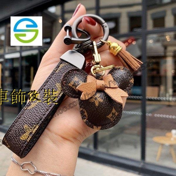 疾風車飾改裝~原創設計米奇車鑰匙吊飾手工真皮簡約網紅鑰匙扣女士包包掛飾汽車用品-車公館
