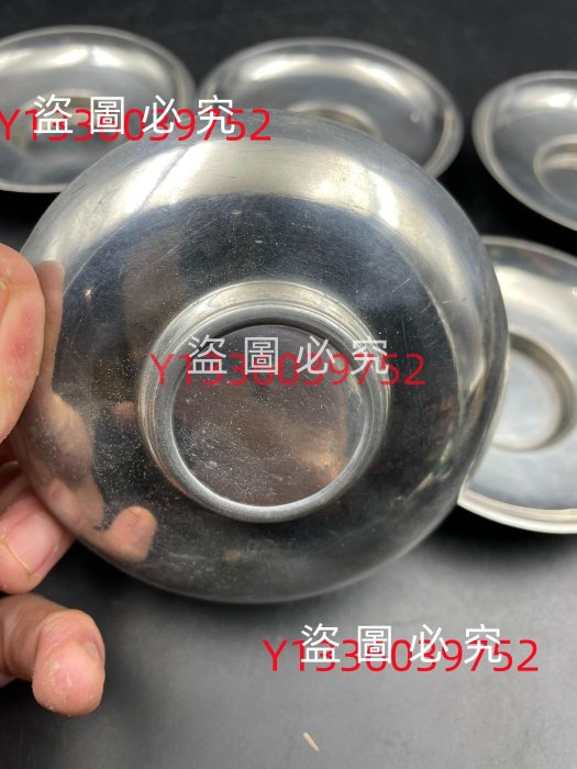 日本拍回，純錫，錫茶托杯托杯墊錫器，五客。 非普通無款錫托純錫，錫
