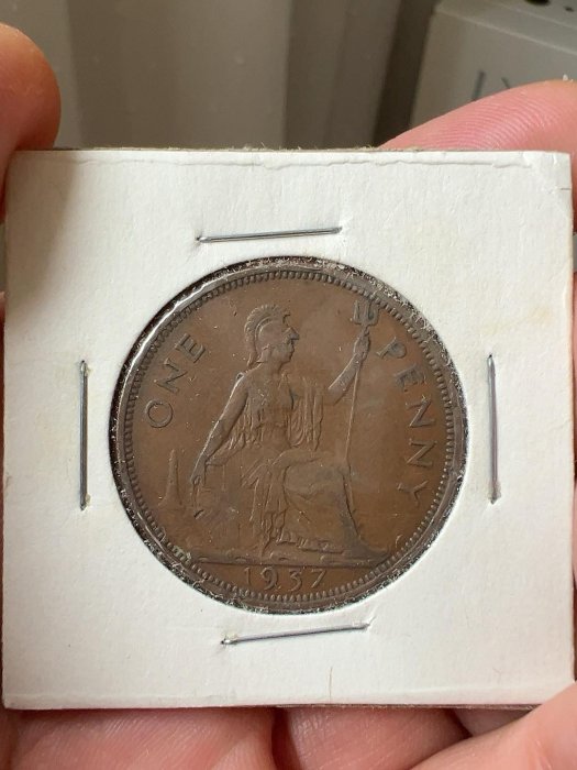 嚴選英國1937年喬治六世1便士銅幣，不列顛女神精鑄古錢，實物高清圖