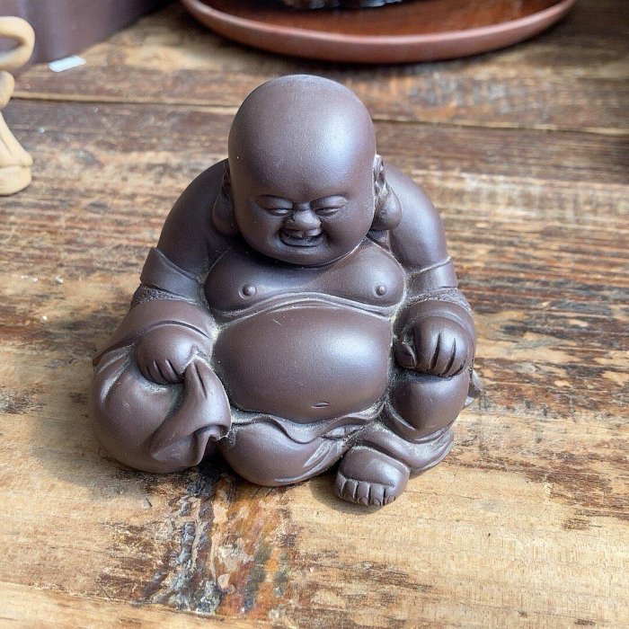 紫砂擺件名家曹守忠創作彌勒佛雕塑，藝術典藏損裂修補彌勒佛雕塑紫砂