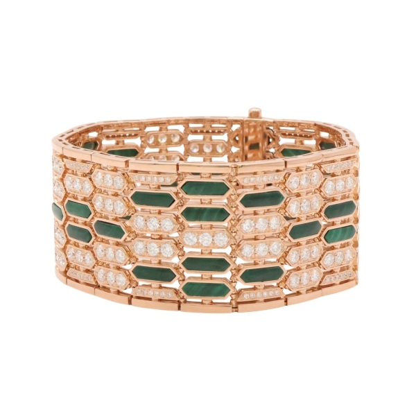 BVLGARI 寶格麗 Serpenti 手環 18K玫瑰金 孔雀石 鑽石 二手精品 【二手名牌BRAND OFF】