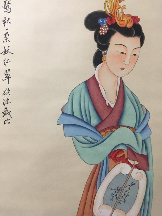 編號TR36四尺中堂畫，張大千的仕女圖，純手工繪畫，實物拍攝一物一圖