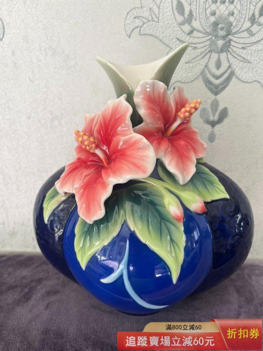 Frnz法藍瓷錦華旺福木槿瓷瓶（原盒，高：23cm，寬：20cm） 2 古玩收藏