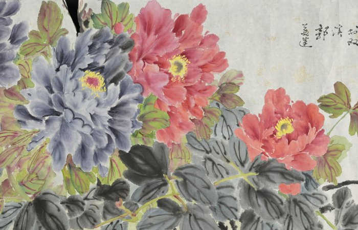 玖隆蕭松和挖寶網K》郭美蓮牡丹花花卉書法彩墨畫共3入(15550) | Yahoo拍賣