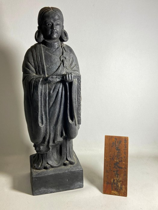 古玩輕鬆拍】老日本金工家板坂辰治作落款銅製(聖徳太子像)聖德太子像