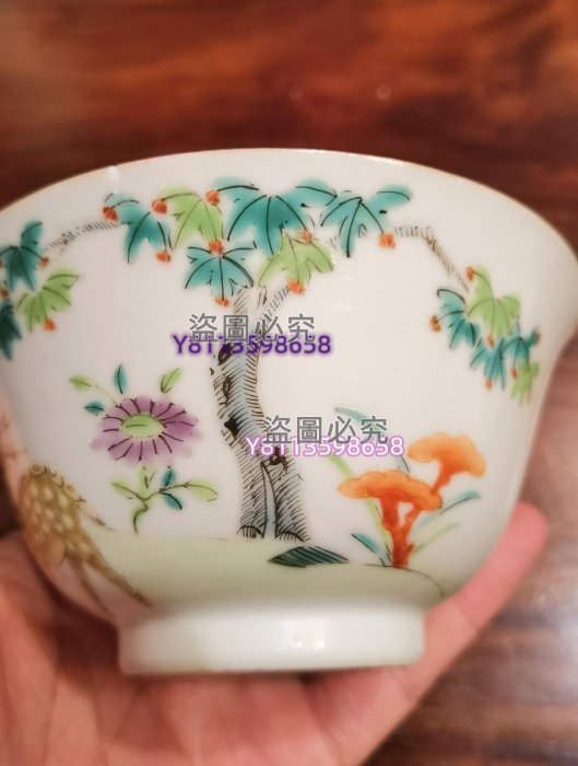 咸豐細路粉彩鹿鶴同春福壽碗口徑約12.1cm 品相瓷器古董老貨【二手