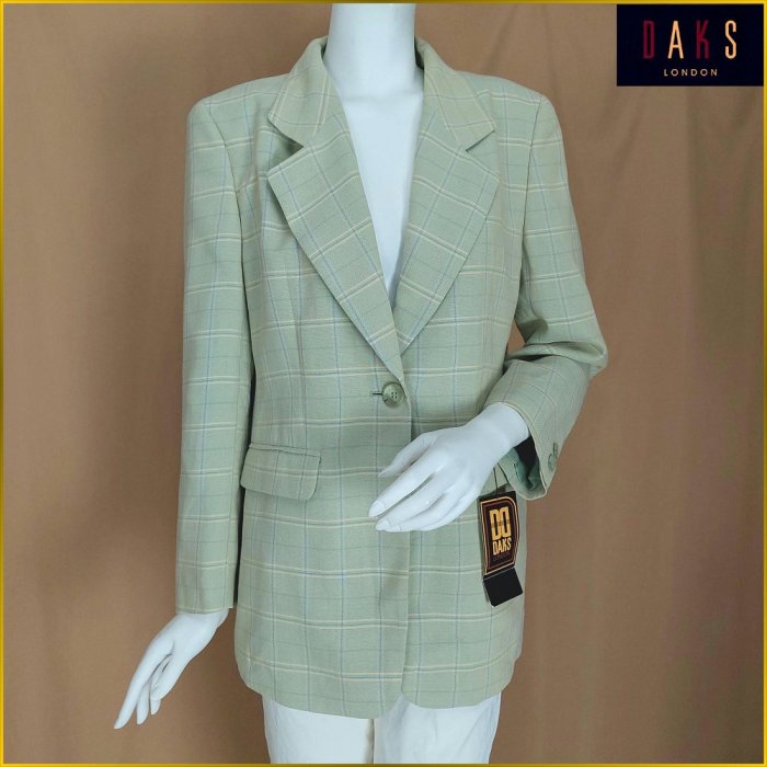 DAKS 日本製新品 羊毛混紡 格紋外套 女 11號 DAKS 英倫風 休閒 西裝外套 DAKS 毛料外套 AF767D