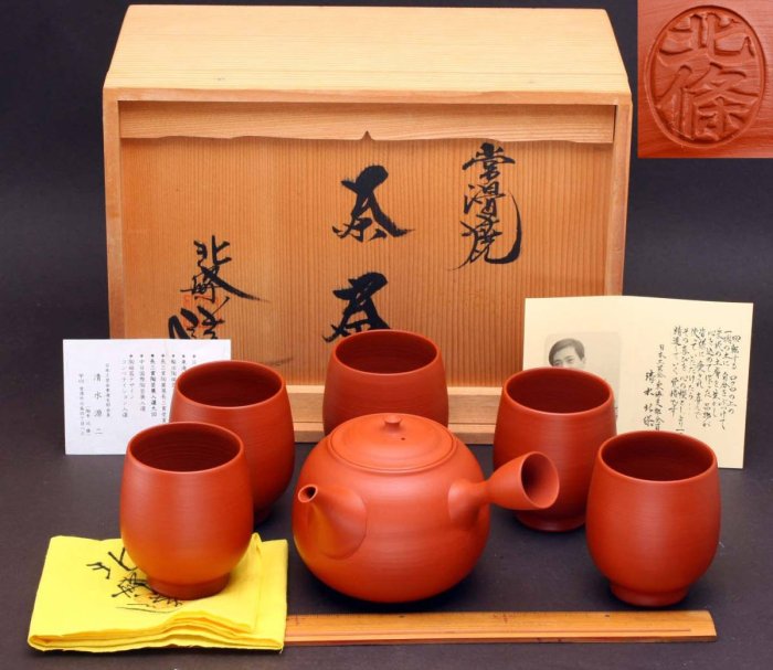 常滑名工北條清水源二朱泥側把壺組組| Yahoo拍賣