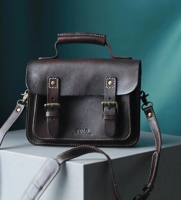 ╭☆包媽子店☆Polo Ralph Lauren 復古真皮郵差包斜挎單肩包