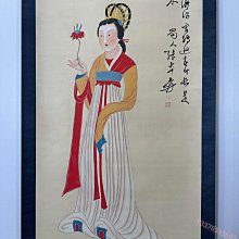 AJ232【張大千】仕女圖四尺中堂畫貼雙信札純手繪作品裝裱尺寸【東方