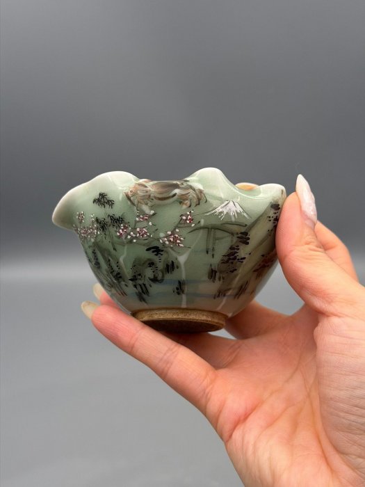 中国　青花青緑彩　龍紋小杯　二客　大明成化年製款　古陶磁　茶道具 ESM12-5 二手]公道NO.053 【日本回流臻品】老豆青手繪山水公道杯茶道具導語日本