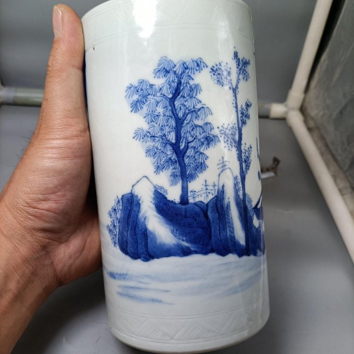 嚴選清代景德鎮567老廠純手工青花筆筒，人物故事主題大號收藏好物筆筒