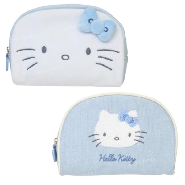 小禮堂 Sanrio 三麗鷗 Hello Kitty 尼龍半圓化妝包 (灰藍款)