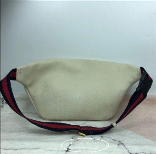GUCCI古馳 Gucci標識印花 白色皮革腰包 紅綠織帶 大號 白色胸包 斜背包 530412 現貨