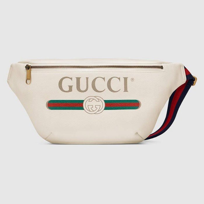 GUCCI Print leather 白色 牛皮 腰包 明星 同款 ?493869 現貨