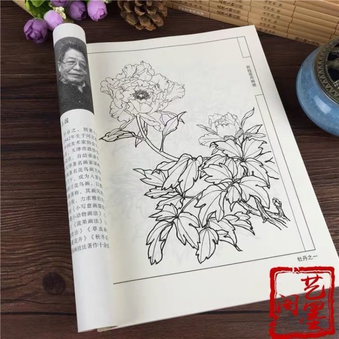 書法】中國畫名家白描折枝花卉畫譜書線描工筆畫荷花牡丹百合芙蓉花白描