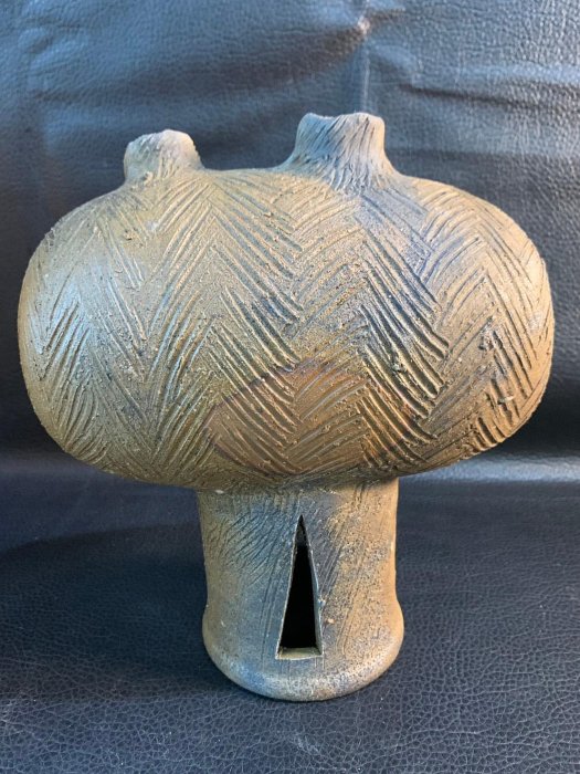 古玩輕鬆拍】老日本岡山古備前燒陶藝家作高原邦彦落款備前多口壺/藝術