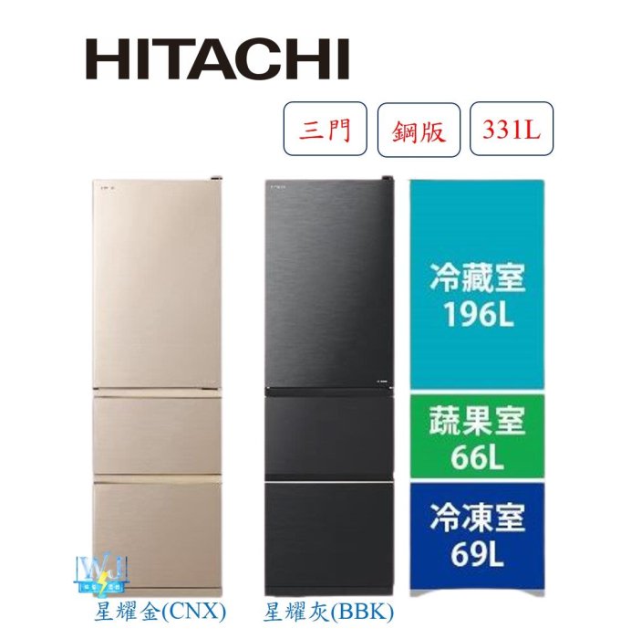有現貨*私訊議價【寬度54公分】HITACHI 日立 RV36C 三門鋼板冰箱 1級能源效率 R-V36C 窄版設計冰箱 | Yahoo拍賣