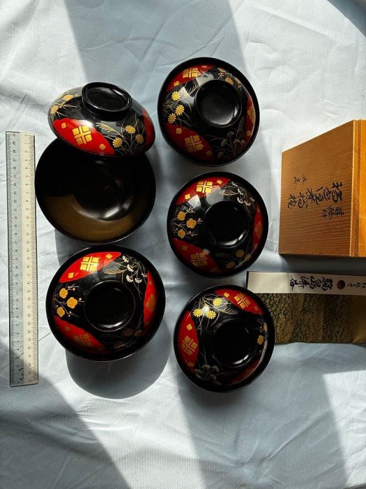 本物保證】輪島塗角知作吸物椀5客套裝共箱手冊附椿蒔繪| Yahoo拍賣