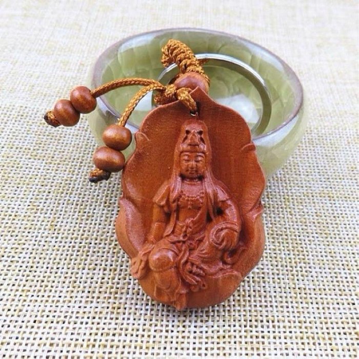 《天閣》桃木鑰匙圈 桃木觀音 桃木荷葉觀音 桃木吊飾 精雕款 永保平安