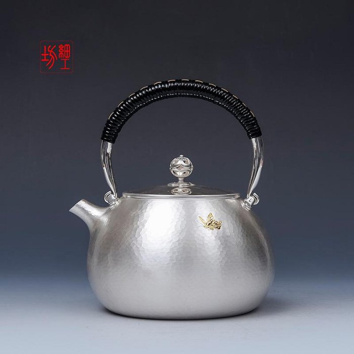 日本細工坊銀壺純銀9999燒水壺純手工一張打銀茶壺家用煮水泡茶壺