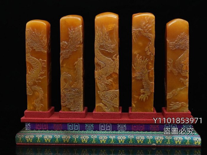 重器收藏！ 丁亥年篆刻家【竹唐】刻石，田黃石雕刻薄意五龍套印章，博