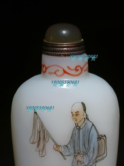 清代老琉璃鼻煙壺手繪人物圖案，全美品。125Z32612948 【景天閣