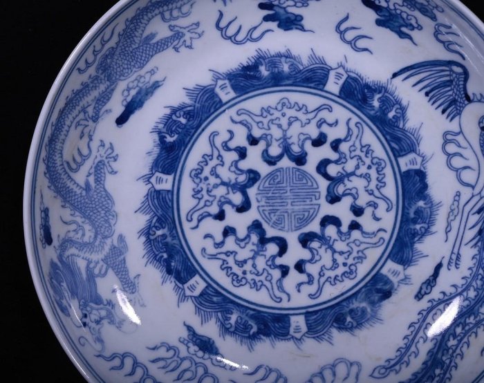 大清雍正年制青花龍鳳紋賞盤，高4.9×19.7厘米??30038724禦窯、 青花