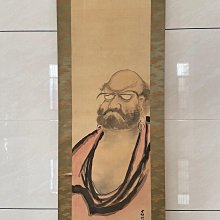 宋風經典達摩圖茶掛，絹本綾裱手繪，S47尺幅115×34cm，工筆精細，保存