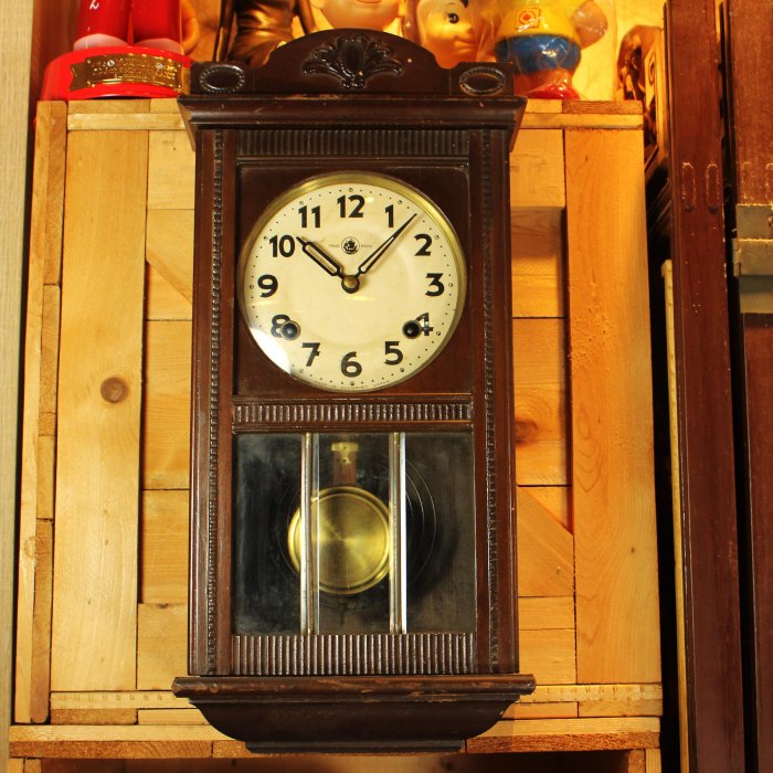 桑園の】日本老鐘二戰後老物巴洛克豪華版實木框機械發條鐘掛鐘