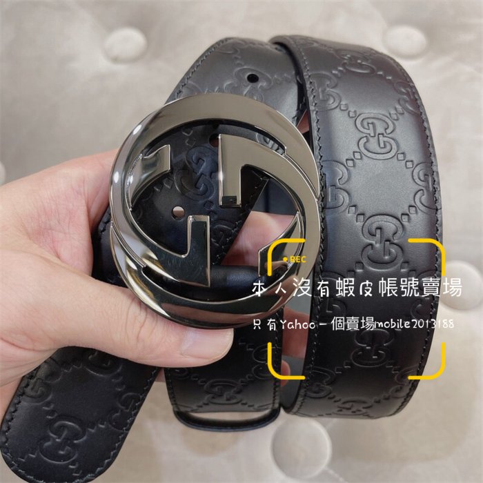 全新正品 Gucci 411924 巧克力色 Signature leather belt 經典壓紋 大雙G 皮帶