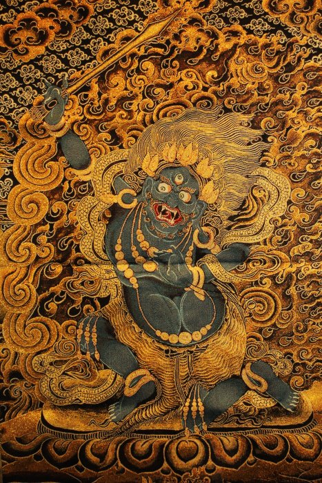 桑園の】西藏藏傳密宗91公分不動明王金絲唐卡刺繡唐卡佛像掛飾(委託品