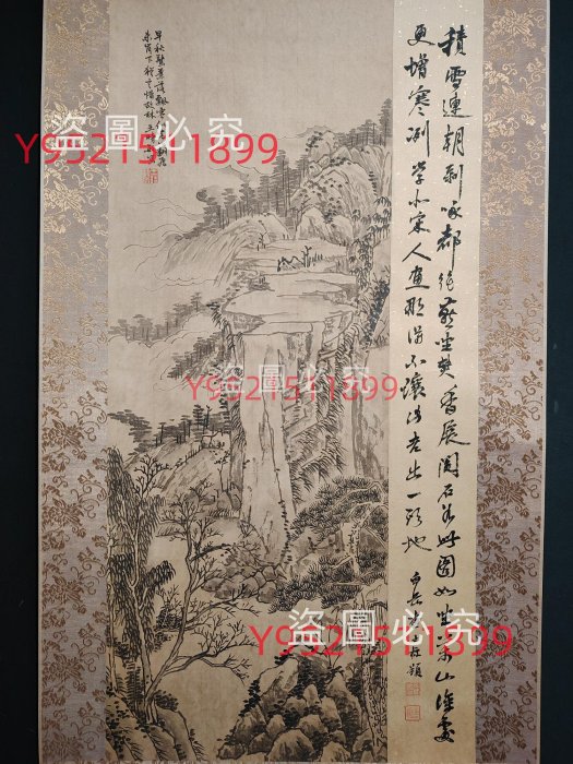 編號W22 純手工三尺王時敏山水，攝材料:宣紙裝裱:167cm 古玩書畫字畫