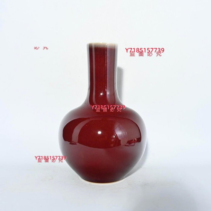 2清康熙年制郎窯紅天球瓶，高32×20厘米??4385A01584 【錦繡古玩