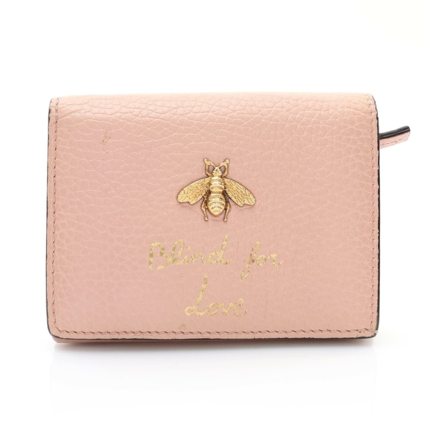 GUCCI 古馳 Blind For Love Bee Accent 蜜蜂 扣式短夾 粉色 牛皮 460185 【二手名牌BRAND OFF】