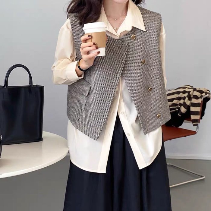 【促銷】集物居女裝?ch女裝ic韓女裝國氣質女裝小香風女裝短款百女裝搭法式女裝粗花呢女裝背心