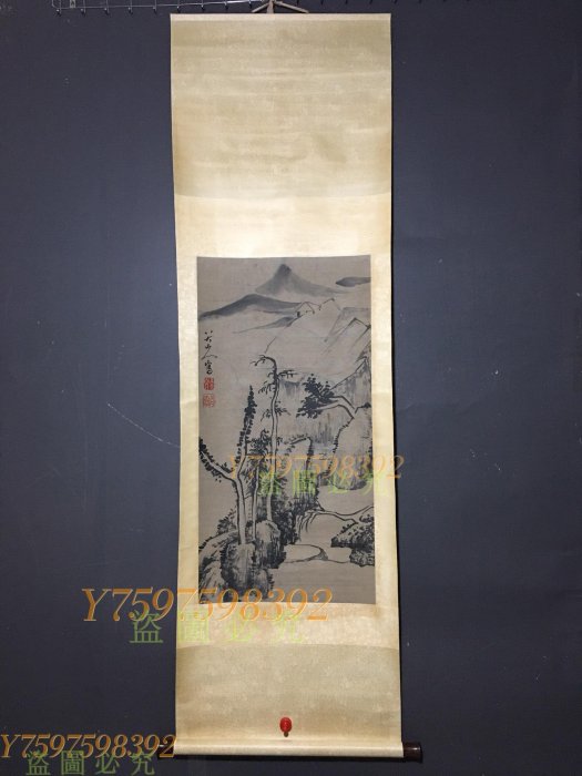 編號yq-196 畫家：八大山人三尺中堂畫山水畫手繪畫掛畫畫心書法【古