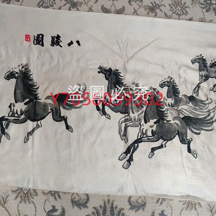布匹刺繡老繡530號湘繡徐悲鴻《八駿圖》長144厘米寬74厘米繡工精美