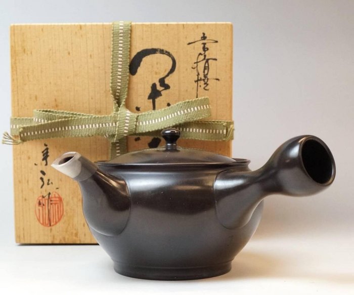 養心殿』常滑焼梅原宗平宗弘木葉文茶注横手急須茶器茶注茶道具煎茶道具