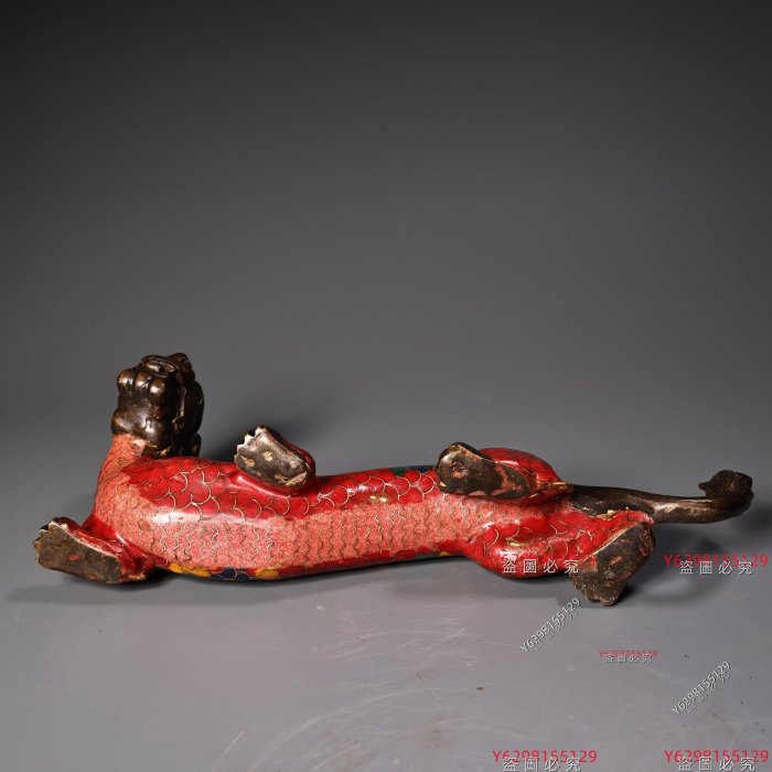 純銅全銅高浮雕鏨刻掐絲琺瑯景泰藍爬獸筆架工藝精湛造型精美重1200克高