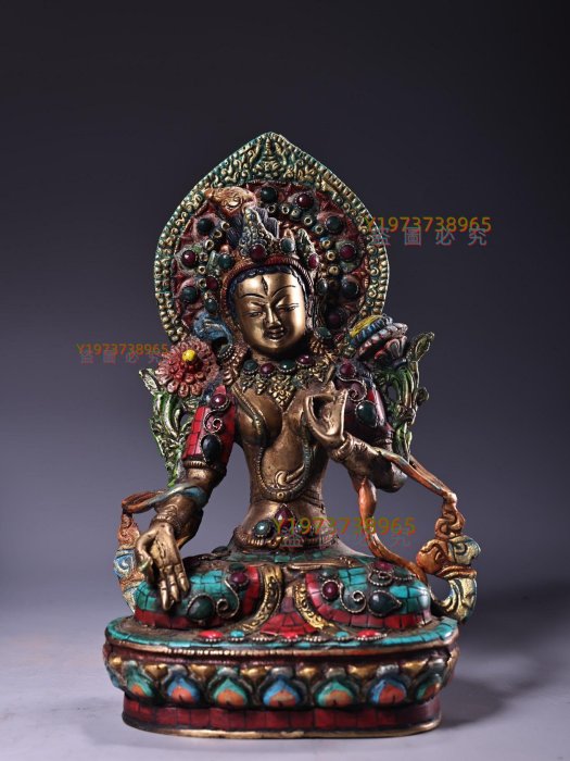 銅製 寶石嵌 描金 彩繪 度母頭像 置物 古賞物 古美術品 稀少 銅製 寶石嵌 描金 彩繪 度母頭像 置物 古賞物 古美術品 稀少